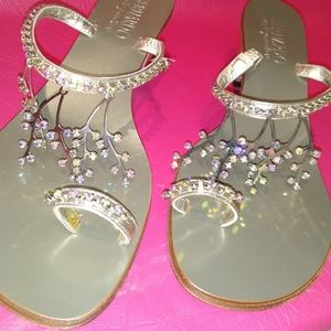 Bernardo Crystal & Leather Twiggy Sandals 9B NWOB